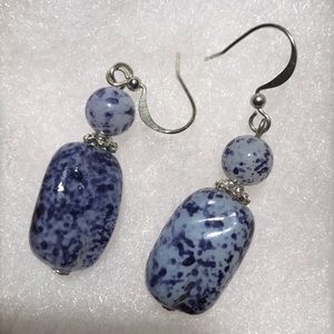 Blue Spotted Stone Dangle Earrings
